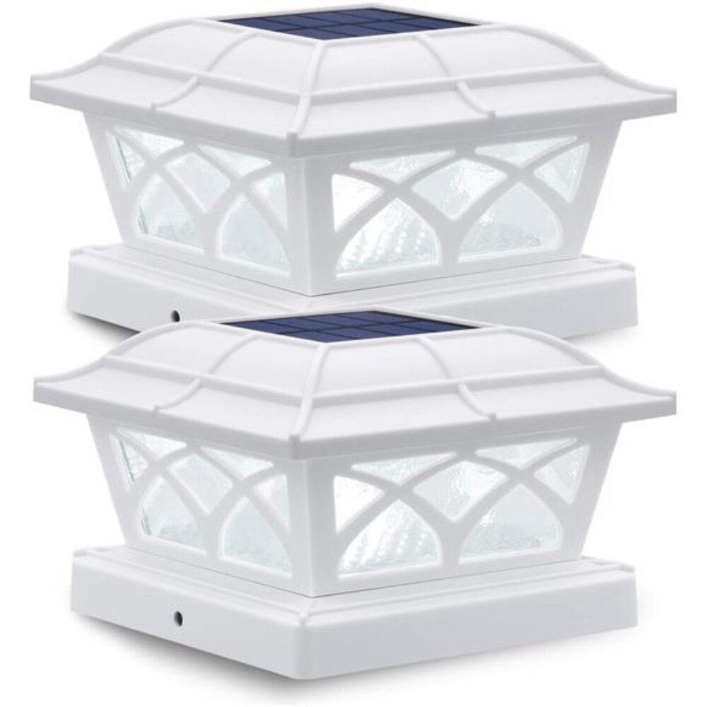 Solar Post Cap Lights Outdoor Glass 2 Modes 8 LEDs 4x4 5x5 6x6 Posts Fence Deck